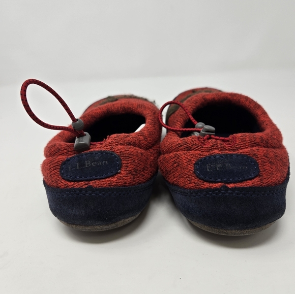 L.L. BEAN SWEATER FLEECE SLIPPERS MOTIF DEEP GARNET MOOSE KIDS YOUTH SIZE 1-2 - Picture 7 of 16